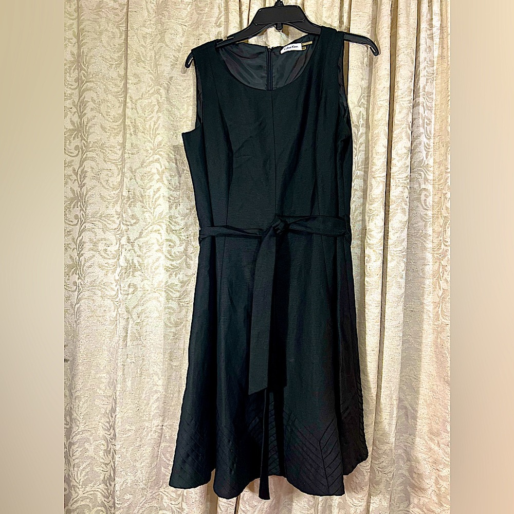 Black Linen A-Line Calvin Klein Midi Dress